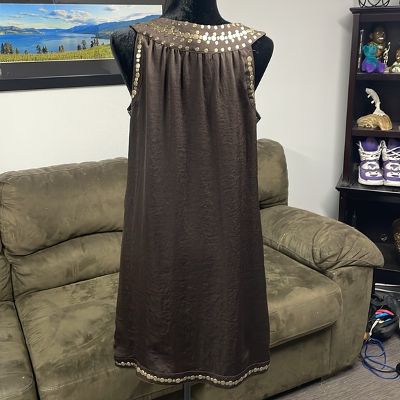Alfani Chocolate Brown embellished sheath Dress (M) - Picture 3 of 11